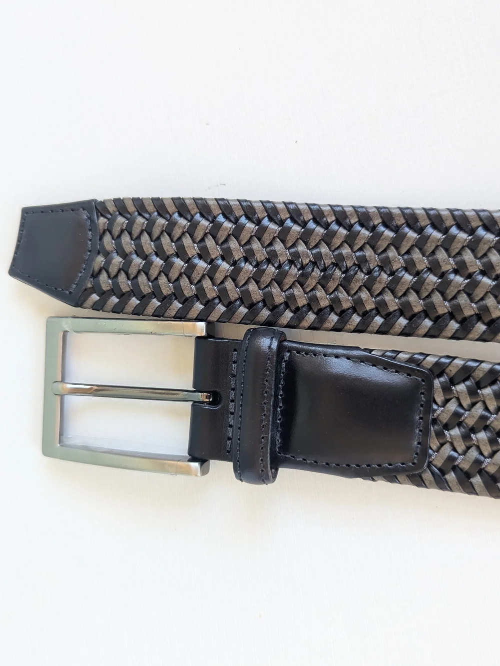 Saks Fifth Avenue Black Braided Leather Belt with Silver Buckle